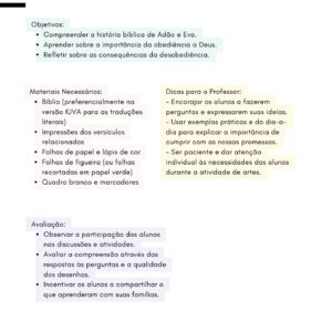 Plano de Aula: A História de Adão e Eva - Gênesis 1-3